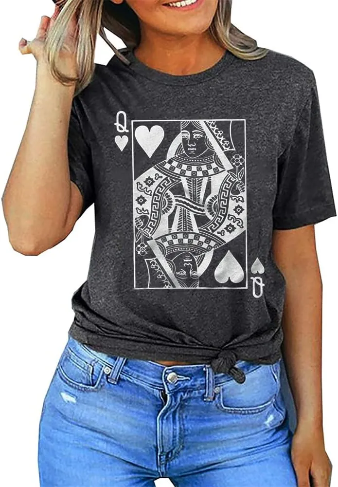 Queen of Hearts T-Shirt for Women Funny Vintage Graphic Tees Cool Cute Queen Tee Casual Short Sleeve Tops Shirts