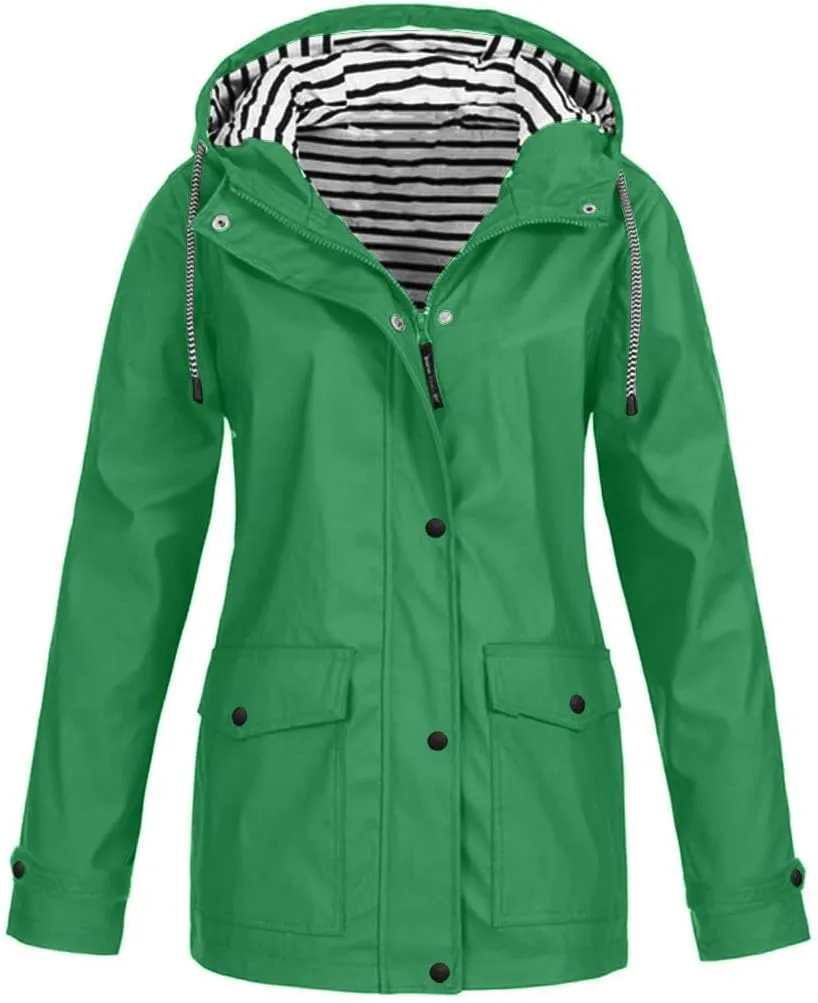 Rain Jacket Womens Waterproof Rain Jacket with Hood Trench Coats Lined Lightweight Outdoors Travel Packable Raincoats