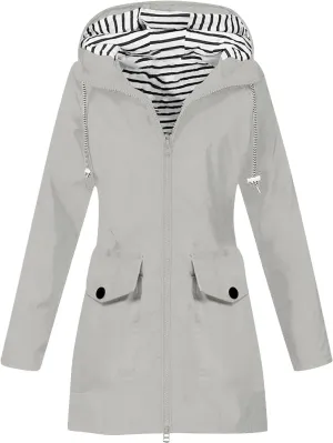 Rain Jackets for Women Waterproof Hooded Anoraks Lightweight Trench Coat Solid WindBreaker Fall Outfits with Pockets