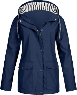 Rain Jackets for Women Windproof Waterproof Outdoor Lined Hooded Coats Fall Winter Warm Hiking Raincoat with Pockets