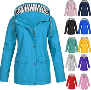 Rain Jackets for Women Windproof Waterproof Outdoor Lined Hooded Coats Fall Winter Warm Hiking Raincoat with Pockets