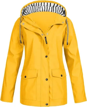 Rain Jackets for Women Windproof Waterproof Outdoor Lined Hooded Coats Fall Winter Warm Hiking Raincoat with Pockets