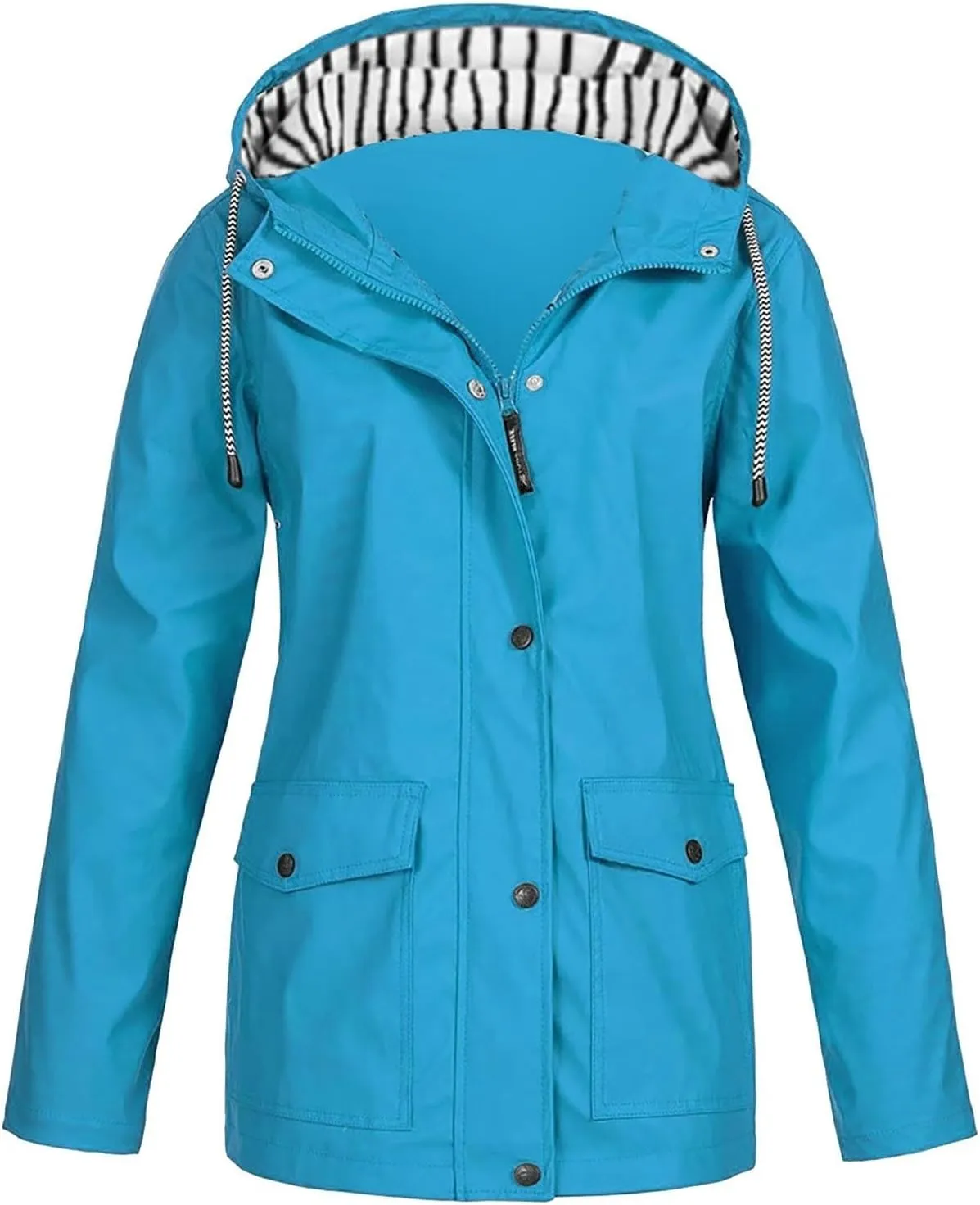 Rain Jackets for Women Windproof Waterproof Outdoor Lined Hooded Coats Fall Winter Warm Hiking Raincoat with Pockets