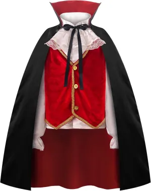 ReliBeauty Mediaeval Deluxe Kids Vampire Costume Boys Halloween with Shirt Vest and Cloak