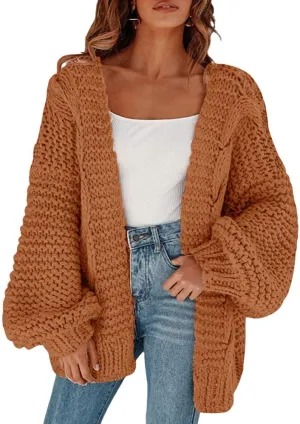 Remikstyt Womens Chunky Cardigan Cable Knit Oversized Open Front Cardigan Sweaters