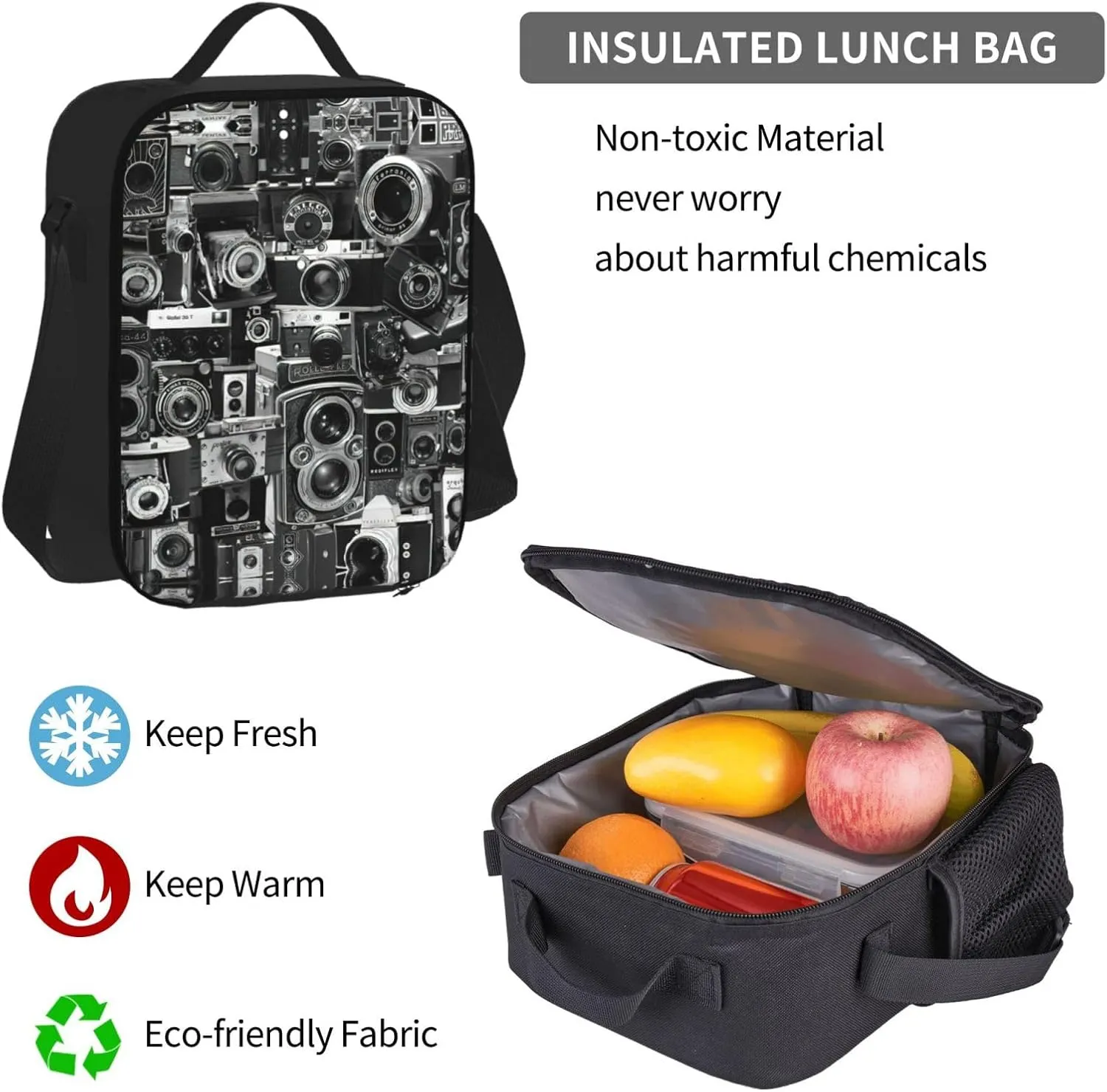 Retro Cool Camera Collection Lightweight Backpack For Backpack With Insulated Lunch Tote And Pencil Case Bag Set