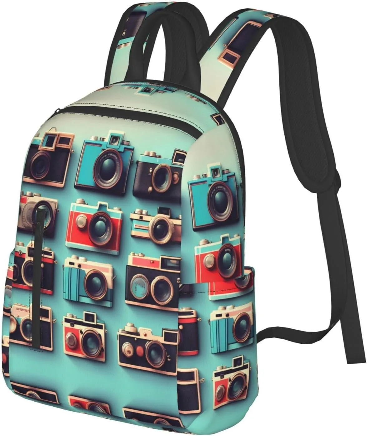 Retro Cool Camera Collection Print Lightweight Backpack, Travel Bookbag College Bag,Laptop Backpack For Men Women