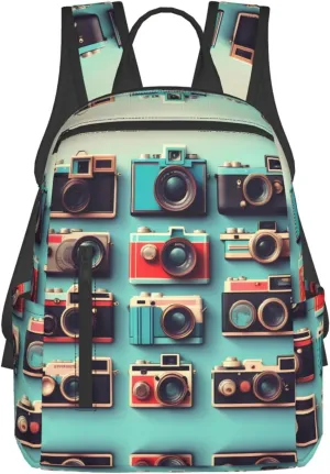 Retro Cool Camera Collection Print Lightweight Backpack, Travel Bookbag College Bag,Laptop Backpack For Men Women