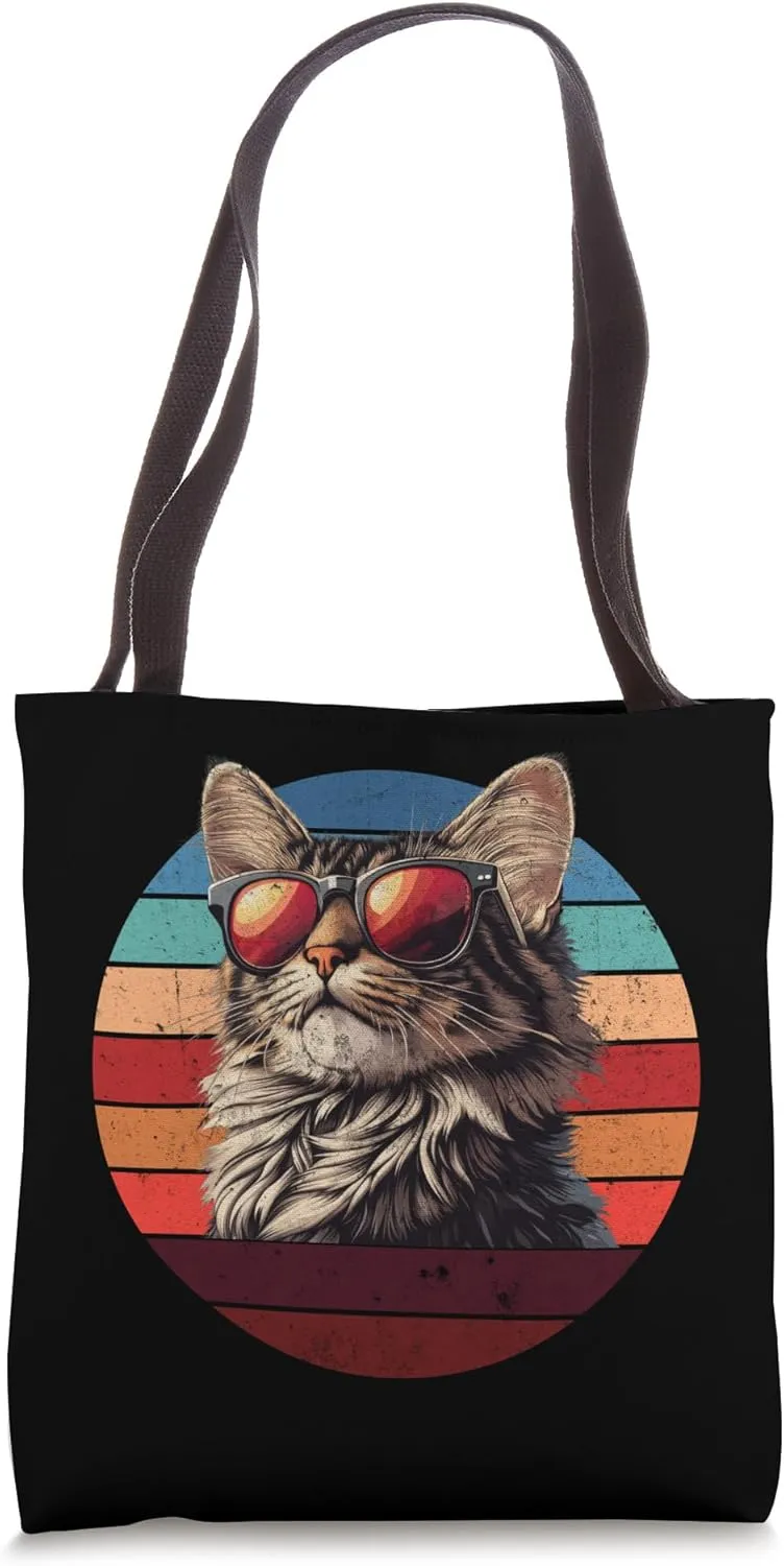 Retro Maine Coon Cat Cool Sunglasses Vintage Look Tote Bag