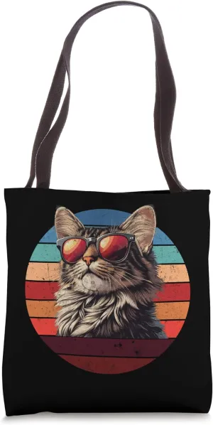 Retro Maine Coon Cat Cool Sunglasses Vintage Look Tote Bag