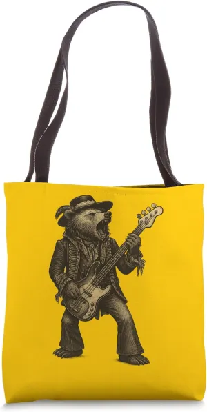 Rocking Bear Groovy Bass Guitar Player Festival Music Cool Tote Bag