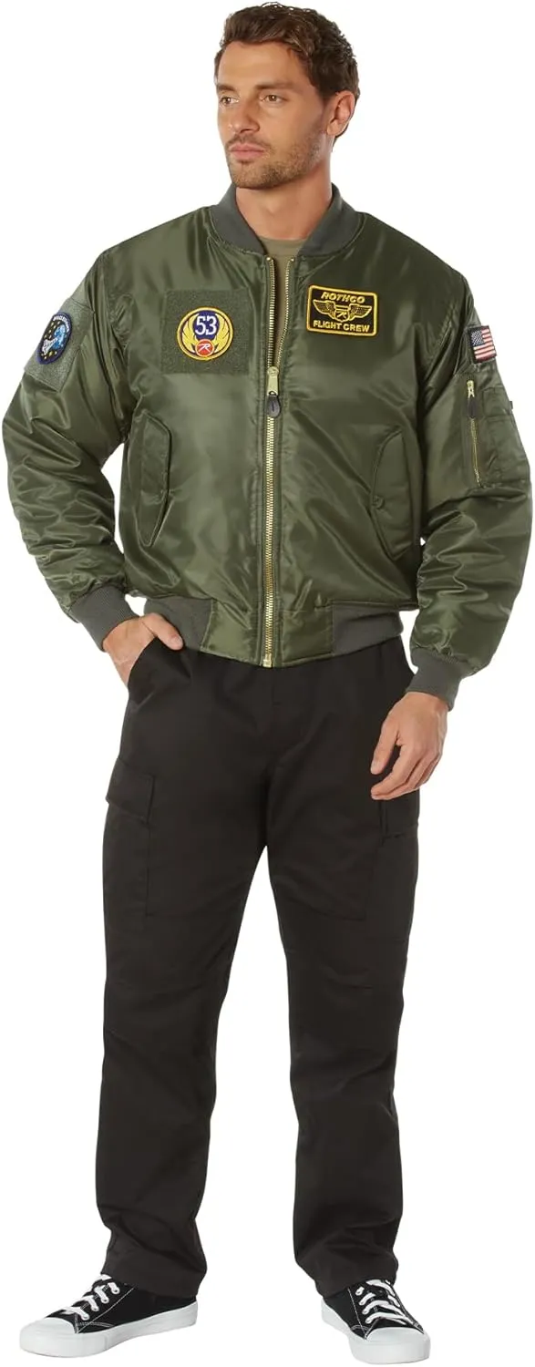 Rothco Flight Jacket with Patches - Classic Cold Weather Bomber Jacket with Morale Patches Included