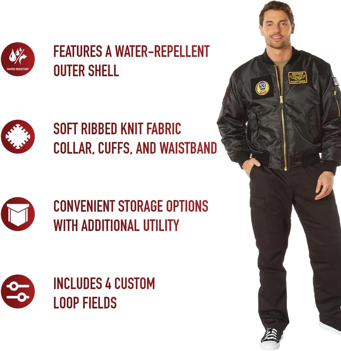 Rothco Flight Jacket with Patches - Classic Cold Weather Bomber Jacket with Morale Patches Included