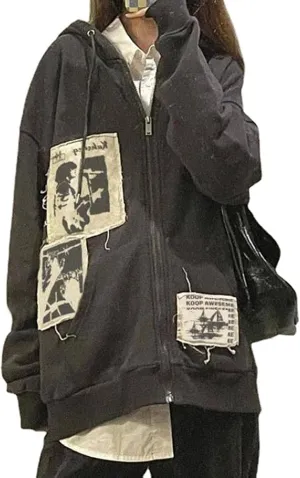 Sastianaen Zip Up Hoodies for Women Y2k Vintage Gothic Sweatshirt Oversized Graphic Hoodie Fairy Grunge Jackets