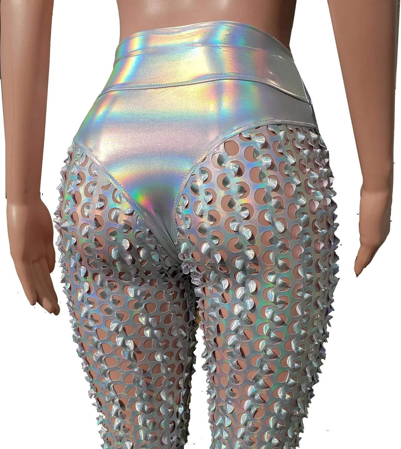 Sexy Rave Outfits for Women Music Festival Outfits Holographic High Waist Butt Lifting Thong Leggings