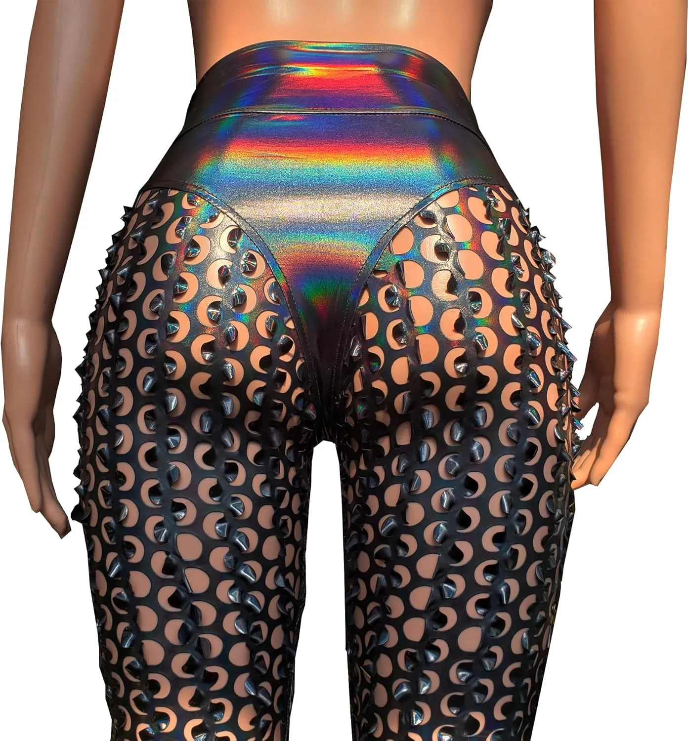 Sexy Rave Outfits for Women Music Festival Outfits Holographic High Waist Butt Lifting Thong Leggings