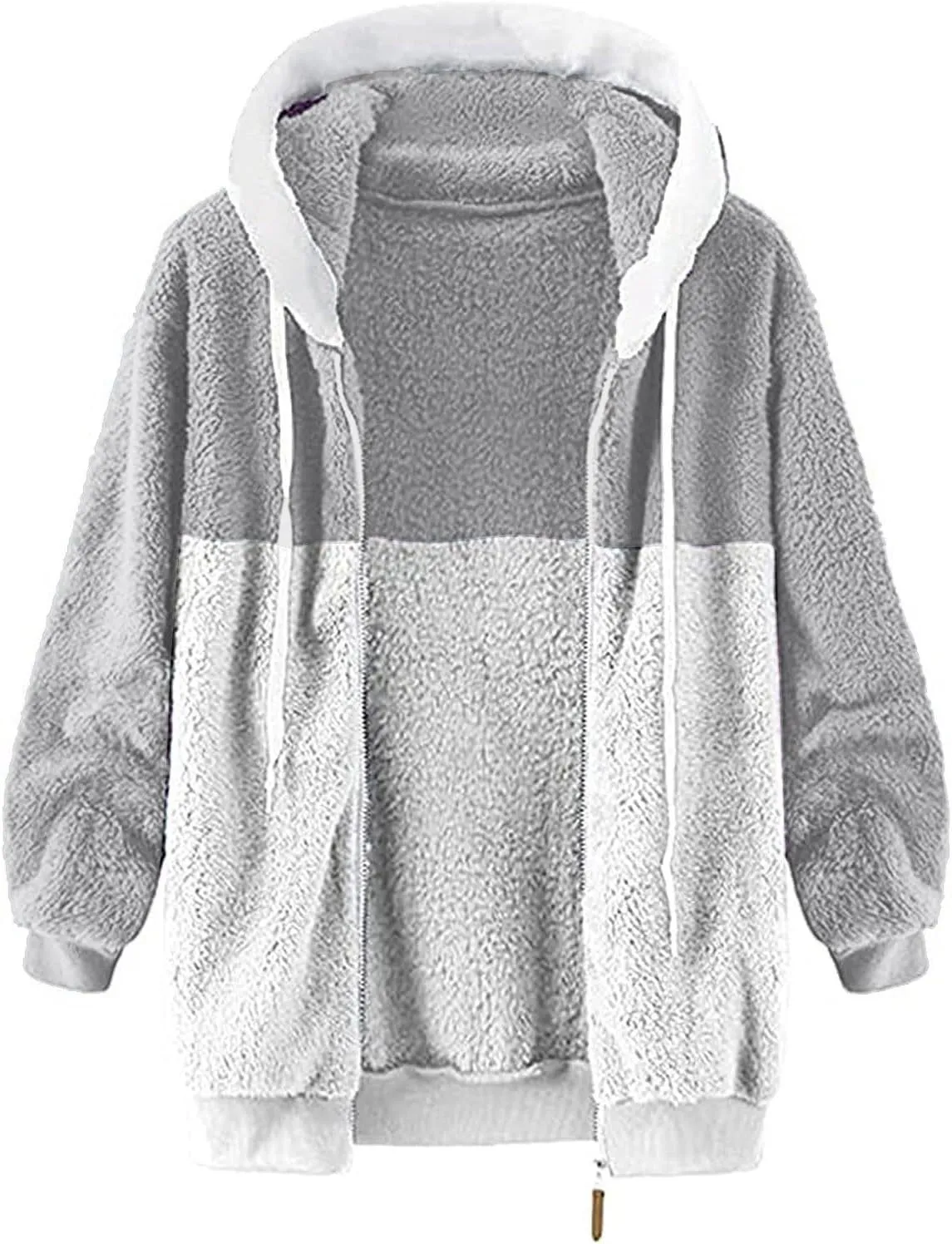 SHAOBGE Jacket Cotton Women's Fashion Casual Patchwork Hooded Zipper Pocket Plush Sweater Jacket Women's Casual Jackets