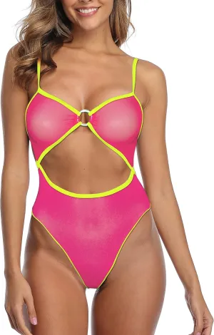 SHERRYLO Sheer One Piece Swimsuit for Women See Thru Bodysuit Monokini Sexy Mesh Thong Teddy Swimsuits One-Piece Micro Bikini