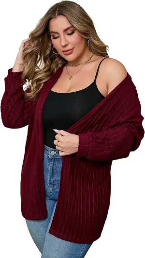 ShopWonder Women Plus Size Cardigan Sweater Ribbed Knit Open Front Long Sleeves Comfy Stretchy Fall Cardigan Jacket