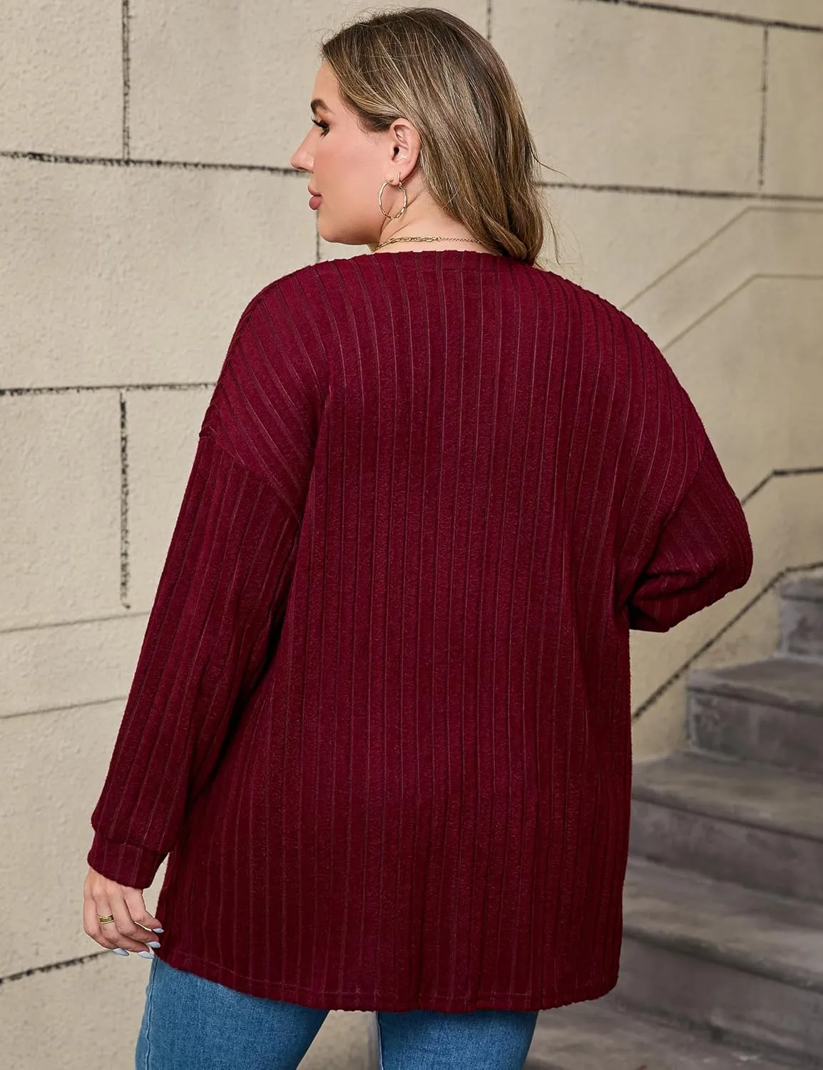 ShopWonder Women Plus Size Cardigan Sweater Ribbed Knit Open Front Long Sleeves Comfy Stretchy Fall Cardigan Jacket