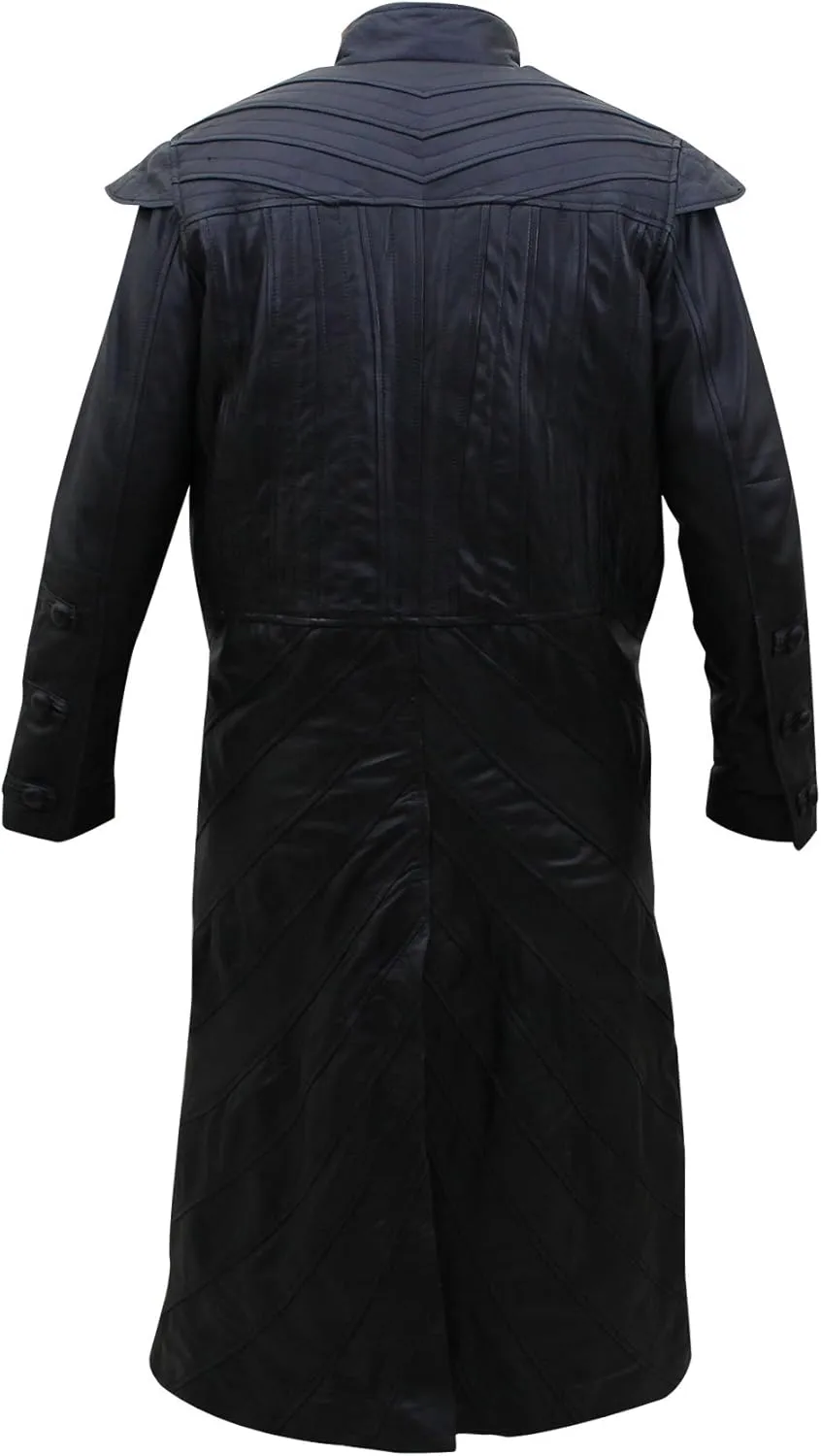 SKY-SELLER German Classic Officer WW2 Military Uniform Black Leather Trench Coat