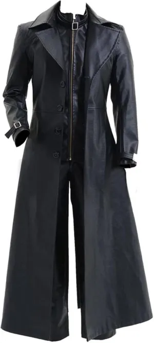 SKY-SELLER German Classic Officer WW2 Military Uniform Black Leather Trench Coat