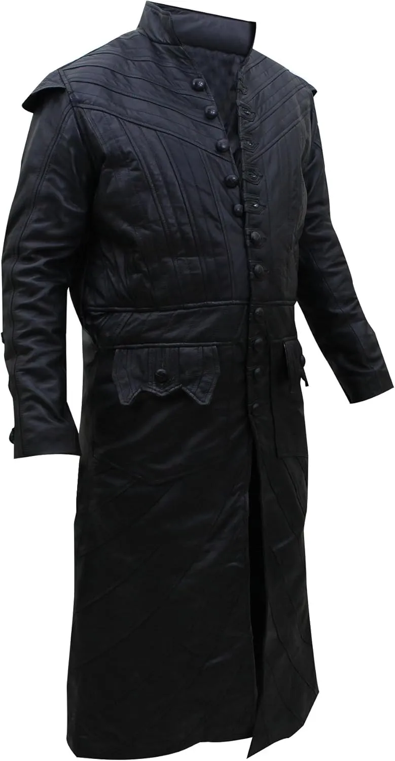 SKY-SELLER German Classic Officer WW2 Military Uniform Black Leather Trench Coat