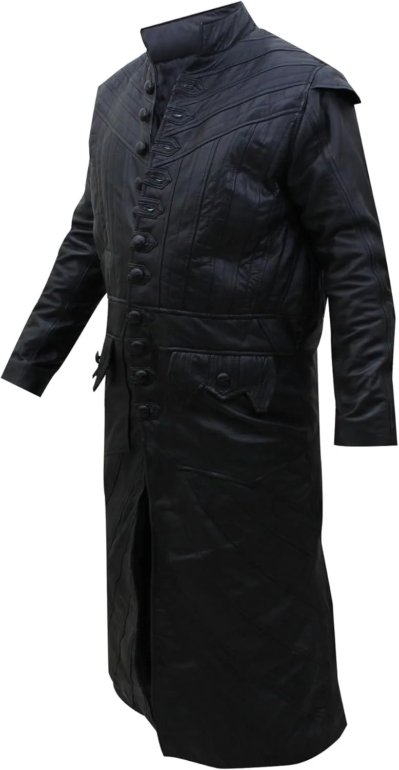 SKY-SELLER German Classic Officer WW2 Military Uniform Black Leather Trench Coat