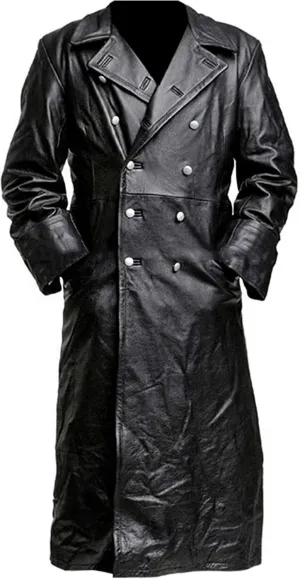 SKY-SELLER German Classic Officer WW2 Military Uniform Black Leather Trench Coat
