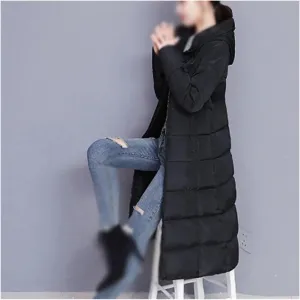 Slim Hooded Long Parkas Winter Elegant Overcoat Solid Cotton Jackets Warm Padded Coats(XXL 50-60kg)