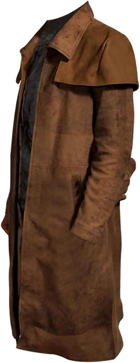 SpazeUp Armor Classic Brown Suede Leather Trench Coat Men - Brown Duster Coat for Men
