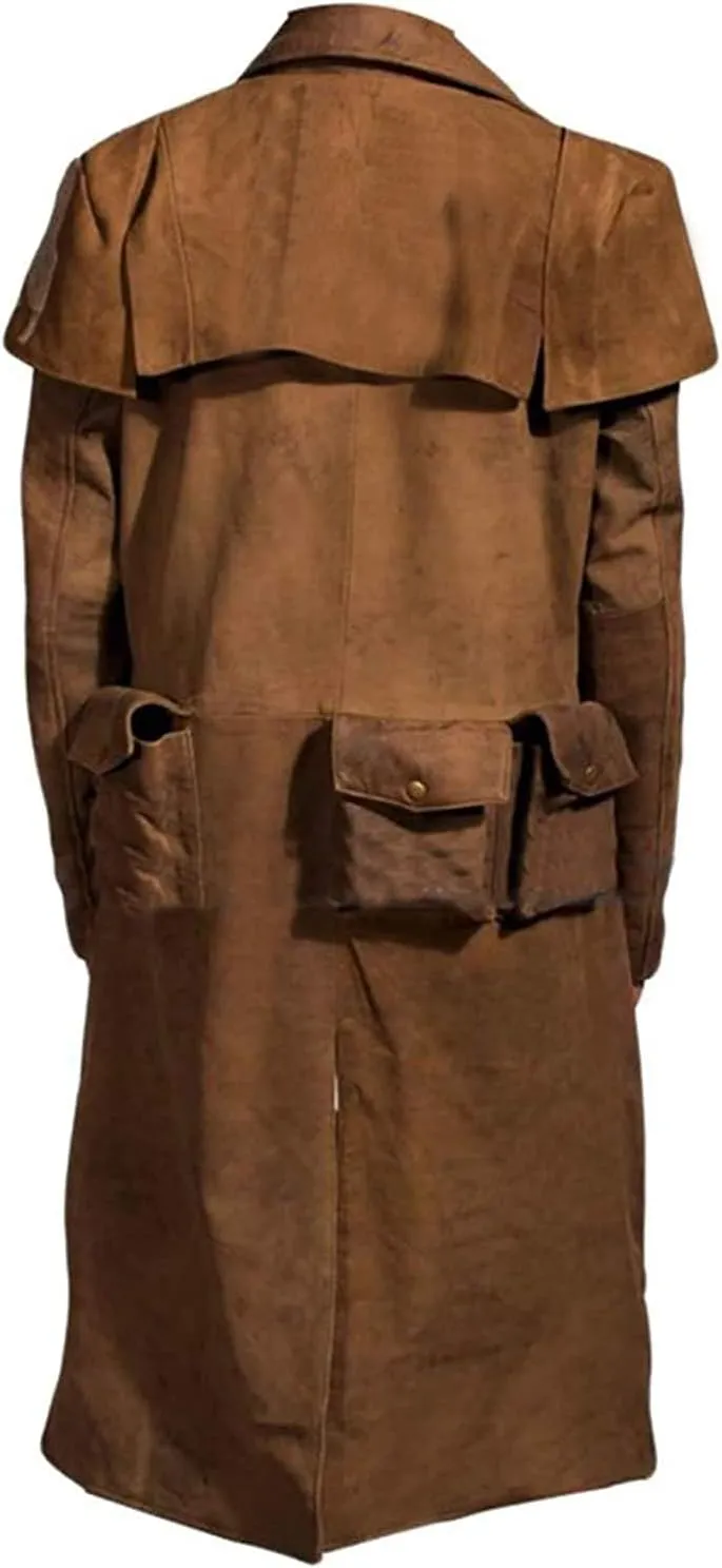 SpazeUp Armor Classic Brown Suede Leather Trench Coat Men - Brown Duster Coat for Men