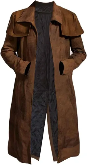 SpazeUp Armor Classic Brown Suede Leather Trench Coat Men - Brown Duster Coat for Men