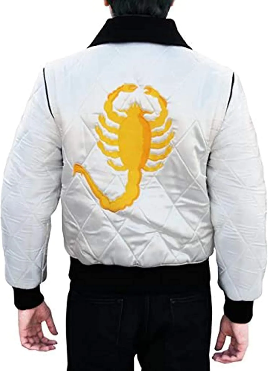 SpazeUp Mens White Quilted Satin Bomber Jacket - Reversible Scorpio Logo Bomber Jackets for Men