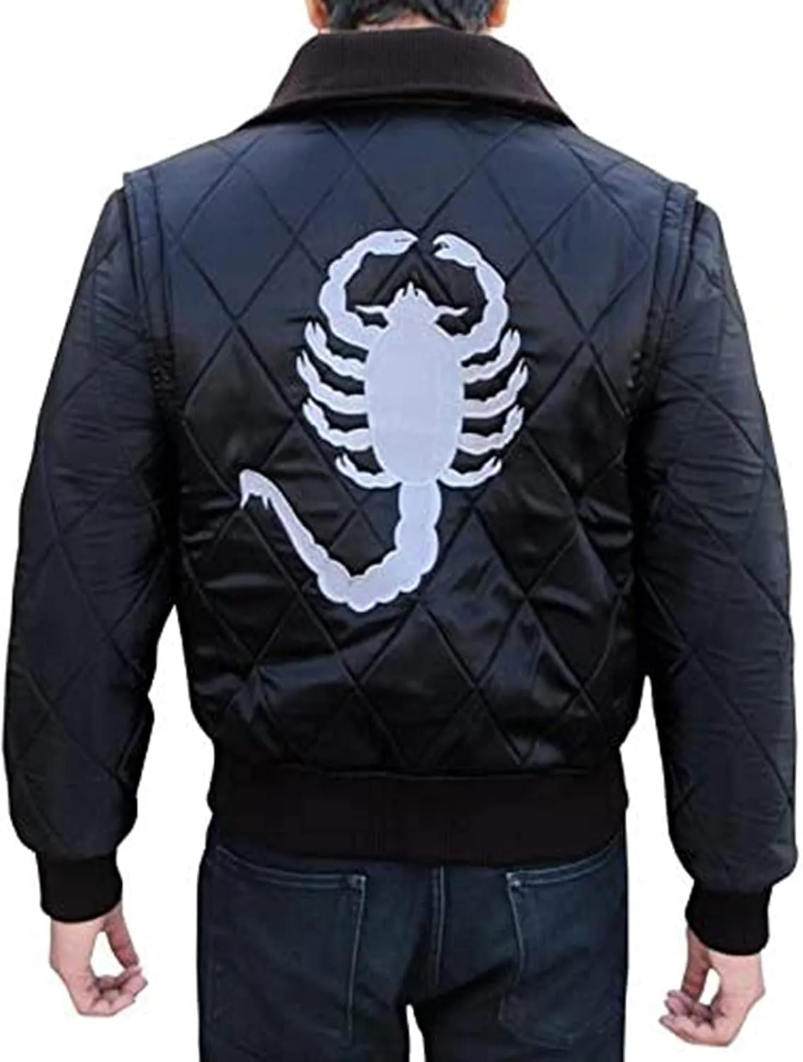 SpazeUp Mens White Quilted Satin Bomber Jacket - Reversible Scorpio Logo Bomber Jackets for Men