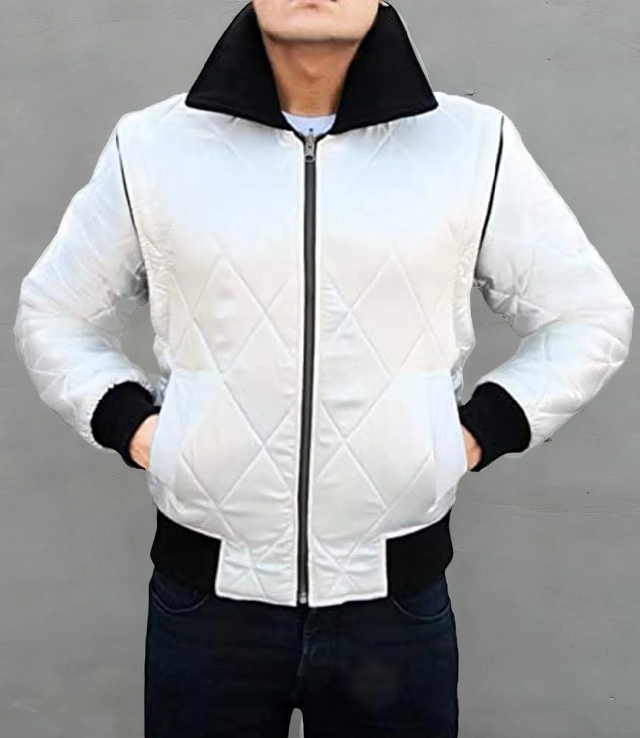 SpazeUp Mens White Quilted Satin Bomber Jacket - Reversible Scorpio Logo Bomber Jackets for Men
