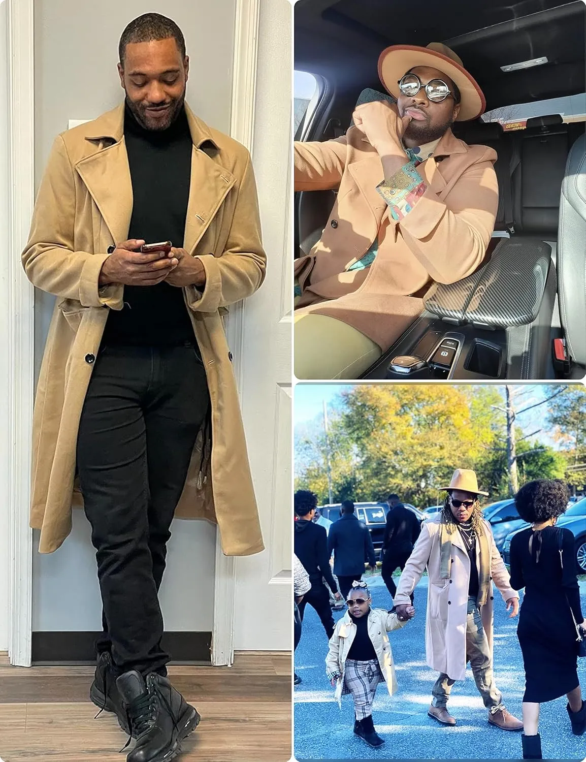 Springrain Men's Pea Coat Double Breasted Overcoat Lapel Coat Classic Long Trench Coat