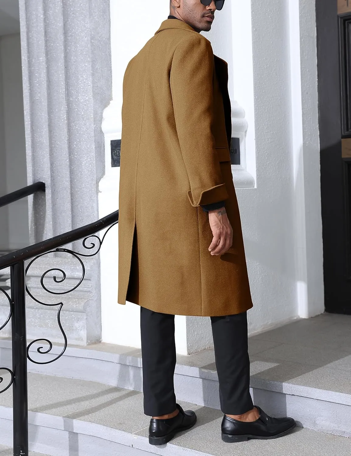 Springrain Men's Pea Coat Double Breasted Overcoat Lapel Coat Classic Long Trench Coat