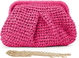 Straw Dumpling Clutch Purse Beach Crossbody Bag Wedding Vacation Summer Clutch Shoulder Handbag with Strap for Women