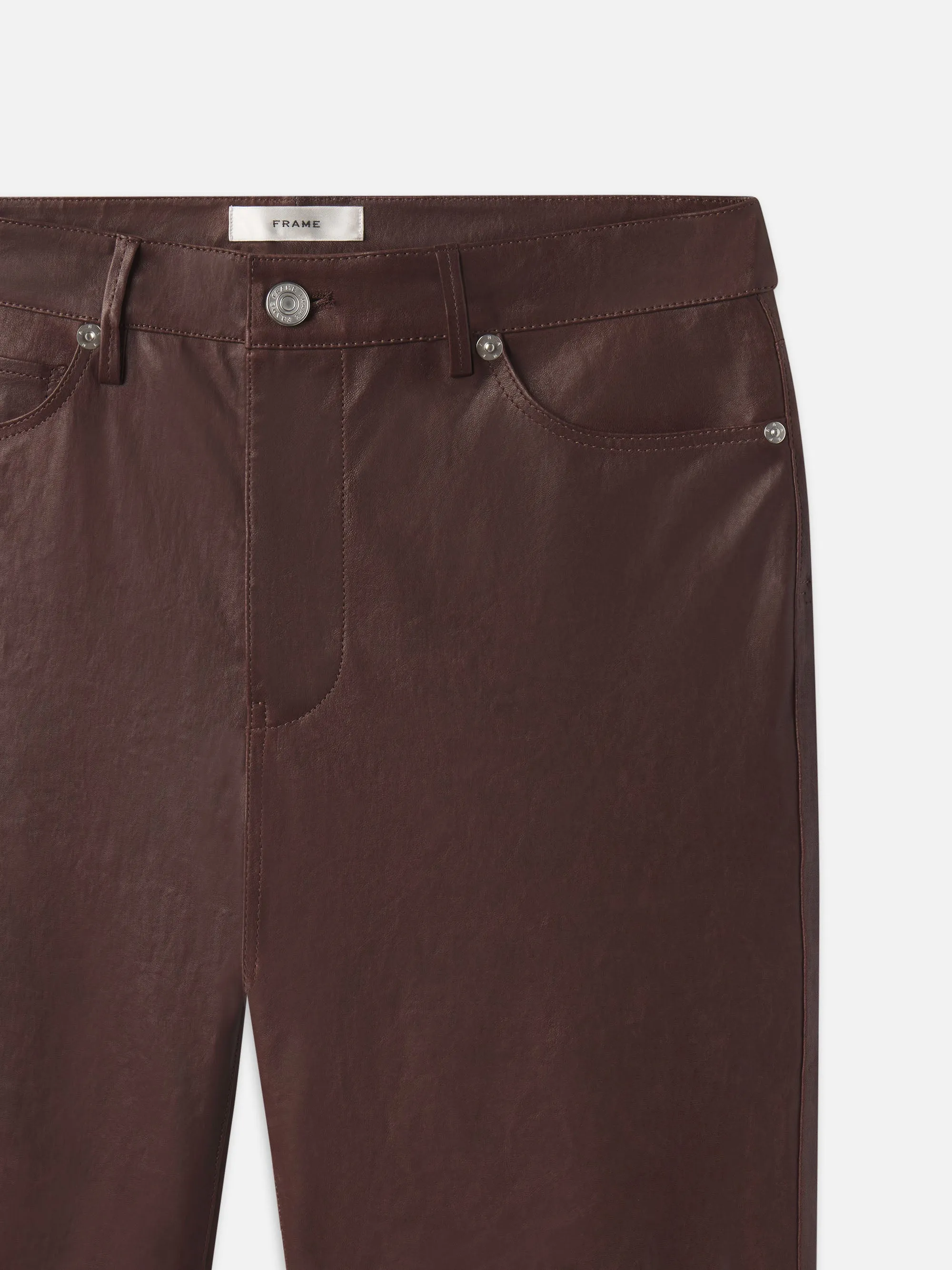 The Slim Stacked Leather Pant -- Espresso