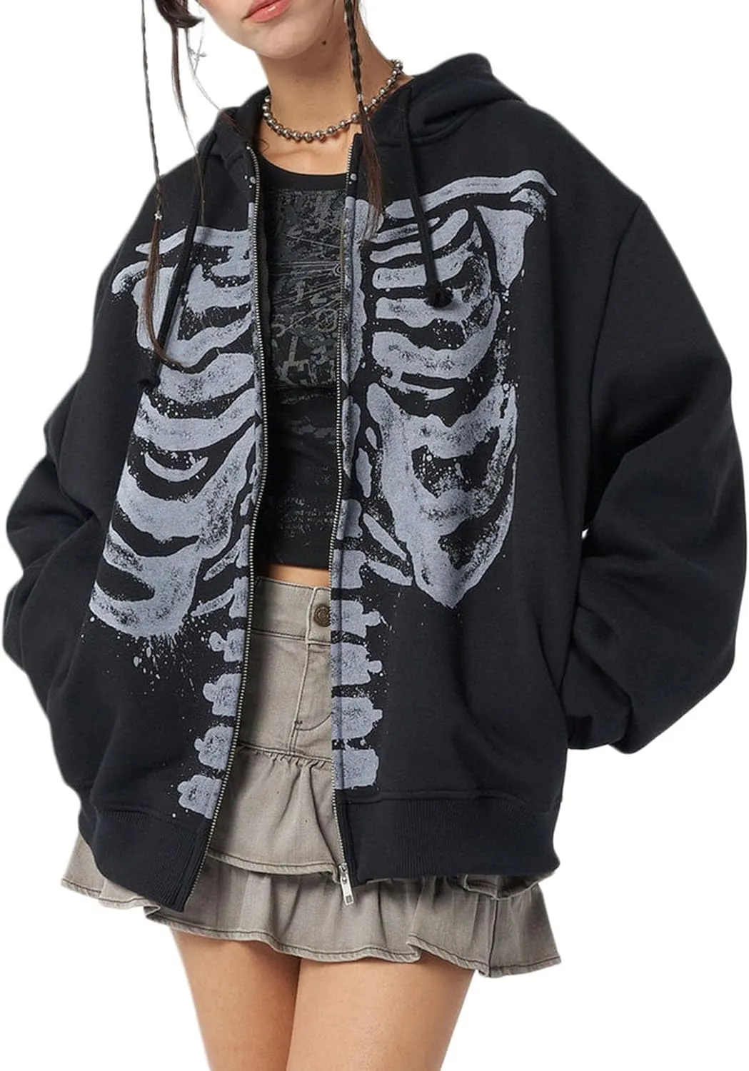 Tkuycn Women's Y2k Hoodie Zip Up Oversized Graphic Sweatshirt Aesthetic Vintage Harajuku Grunge Teen Girls Jacket