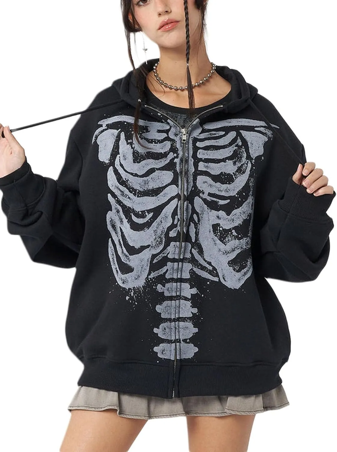Tkuycn Women's Y2k Hoodie Zip Up Oversized Graphic Sweatshirt Aesthetic Vintage Harajuku Grunge Teen Girls Jacket