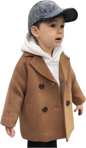 Toddler Kids Plaid Coat Elegant Notched Collar Double Breasted Wool Blend Over Pea Coat Baby Boys Girls Trench Coat Jacket