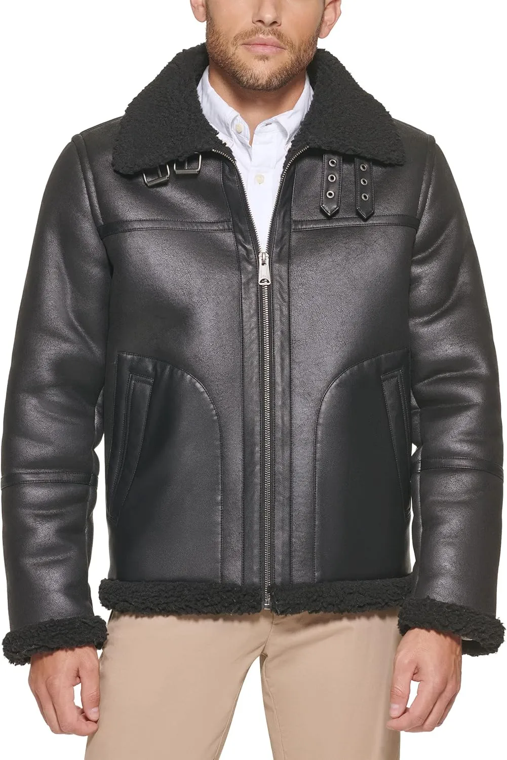 Tommy Hilfiger Men's Faux Shearling Aviator Jacket