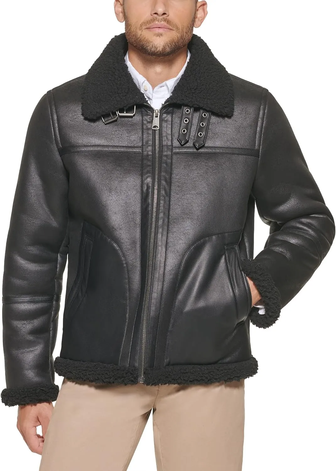 Tommy Hilfiger Men's Faux Shearling Aviator Jacket