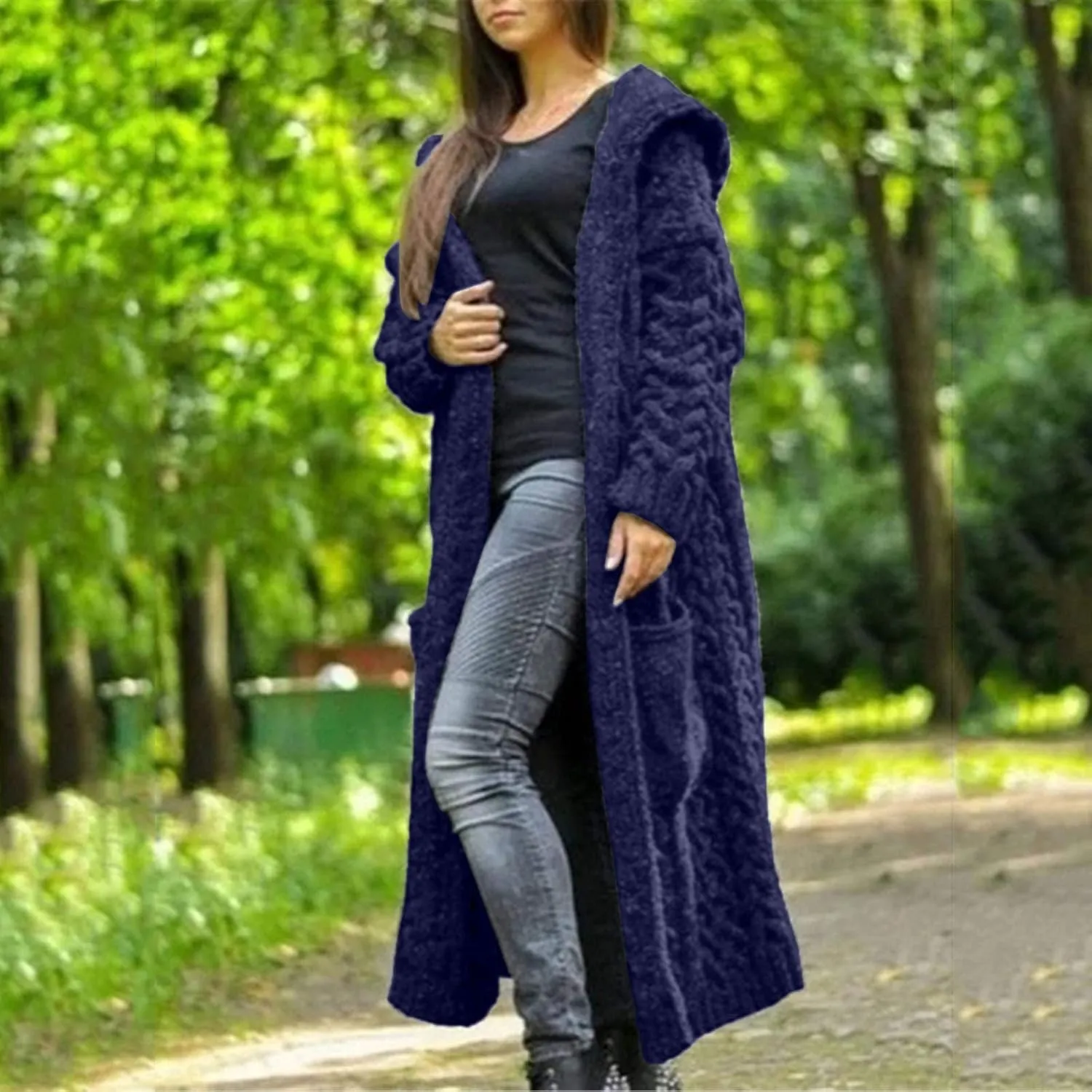 Trench Coat for Women Knitted Front Fashion Loose Elegant Warm Sweater Pocket Single Breasted Long Sleeve Women's