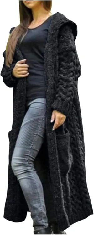 Trench Coat for Women Knitted Front Fashion Loose Elegant Warm Sweater Pocket Single Breasted Long Sleeve Women's