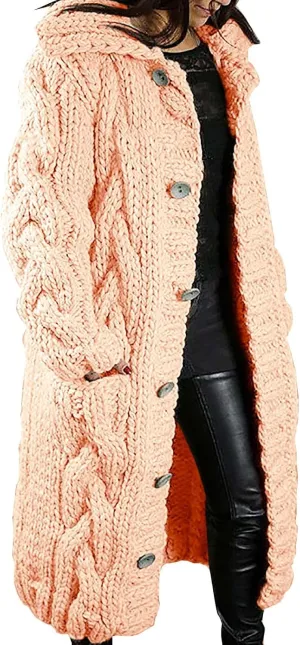 Trench Coat for Women Knitted Front Fashion Loose Elegant Warm Sweater Pocket Single Breasted Long Sleeve Women's