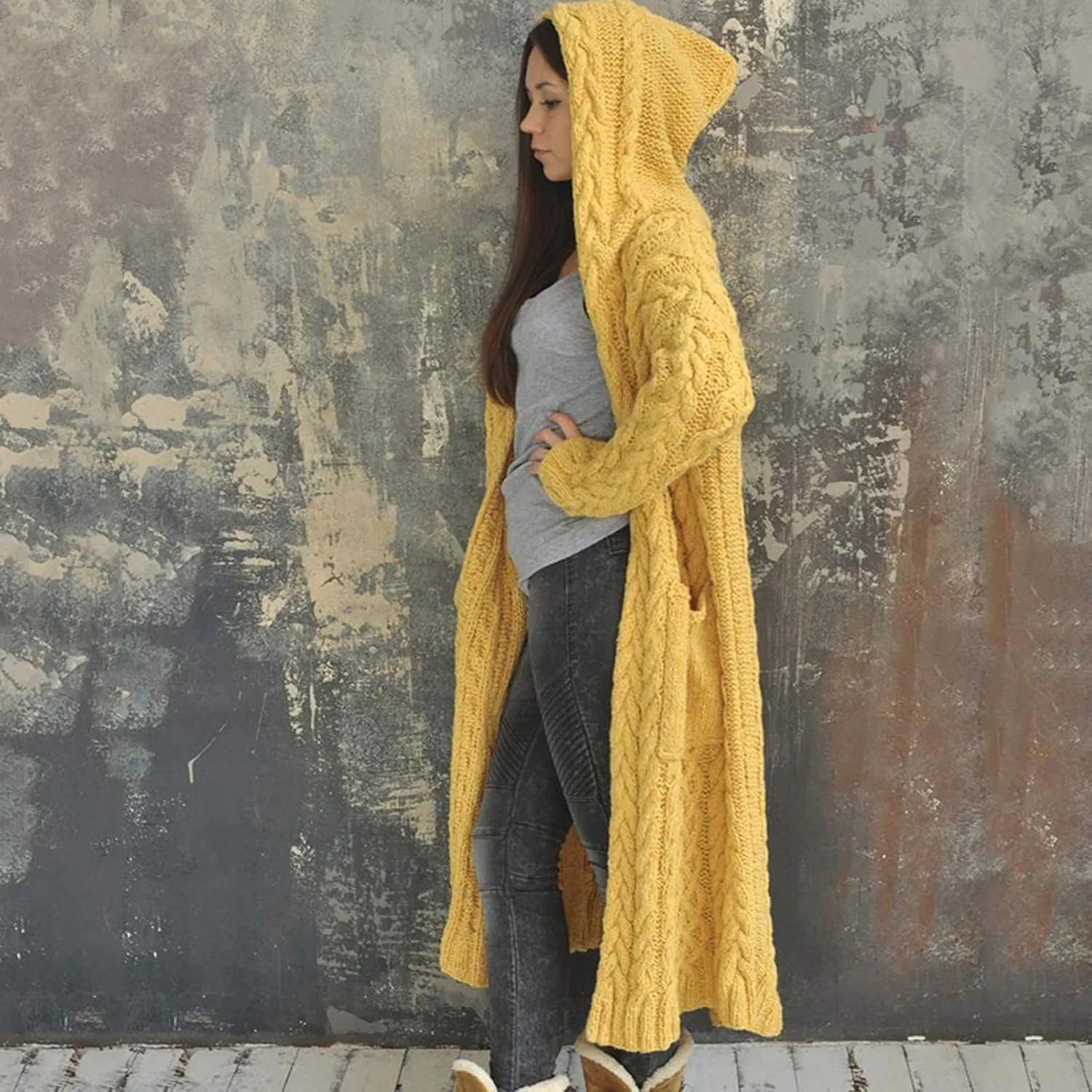 Trench Coat for Women Knitted Front Fashion Loose Elegant Warm Sweater Pocket Single Breasted Long Sleeve Women's
