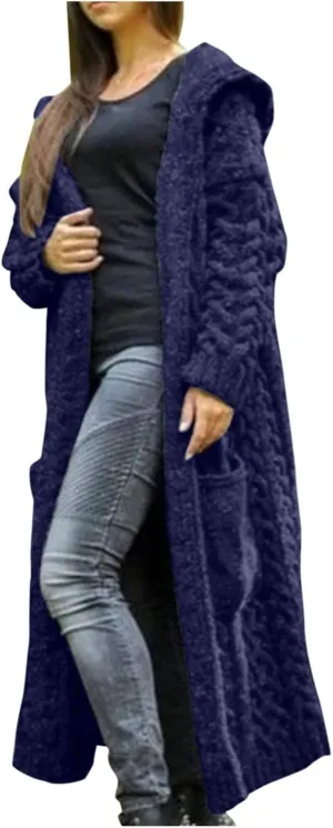 Trench Coat for Women Knitted Front Fashion Loose Elegant Warm Sweater Pocket Single Breasted Long Sleeve Women's